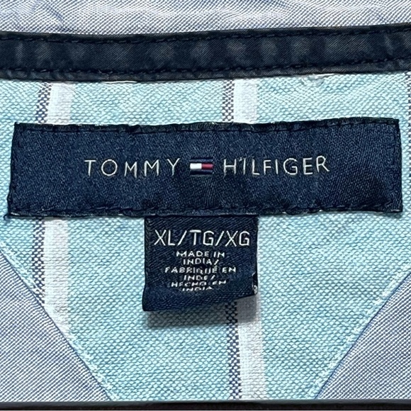 TOMMY HILFIGER Long Sleeve Oxford Stripe Shirt Men's XL Aqua Button-Down COASTAL - Picture 9 of 14